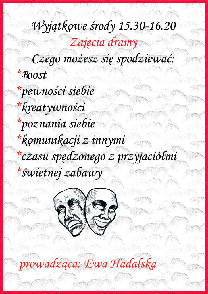 plakat reklamujący zajęcia dramy